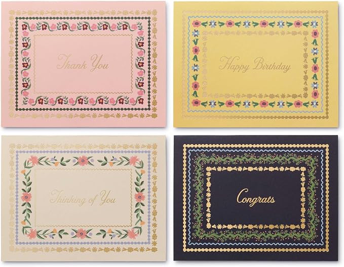 RIFLE PAPER CO. Wildwood Thank You Keepsake Card Boxed Set of 8, 4.25" L x 5.5" W Blank Interior Lets Your Thoughtful Handwritten Note Take Center Stage, Crafted in the USA