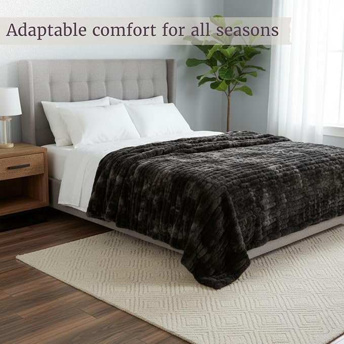 Lavish Home Jacquard Faux Fur Throw 60 x80 Black
