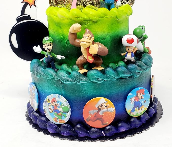 Mario Brothers Birthday Cake Topper Set Featuring Mario and Friends