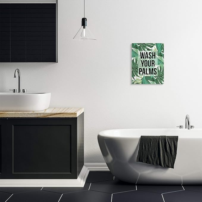 Stupell Industries Bathroom Palm Phrase, 16 x 20 Inch Canvas Wall Art | Stupell Industries · By Lil' Rue · Ready to hang · Great for bath and laundry spaces · Made in USA