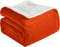Elegant Comfort Ultra Soft Reversible Flannel Sherpa Blanket - Cozy Silky Fleece Throw for Couch, Bed - Plush Fuzzy Warm Winter Blanket for Gift, King, Orange