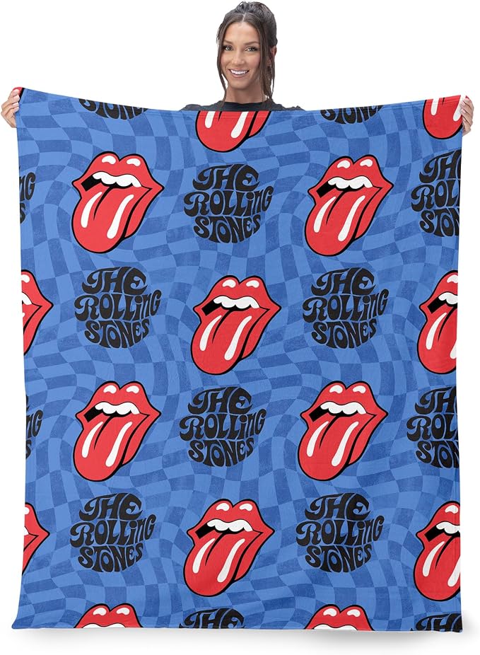 Northwest The Rolling Stones Psychedelic Check Throw Blanket, Oversized Rock and Roll Silk Touch Throw 50x70, Ultra-Soft Lightweight Fleece, Rock Band Music Decor