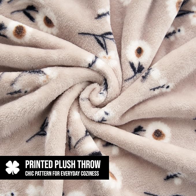 Lucky Brand Cozy Plush Blanket - Premium Microfiber Throw for Luxurious Comfort and Style, 50" x 70", Daisy Beige Floral