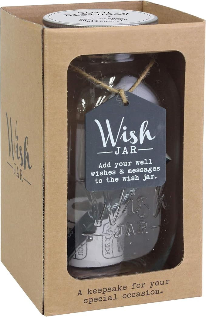 Top Shelf 50th Birthday Wish Jar With 100 Tickets, Pen, and Decorative Lid