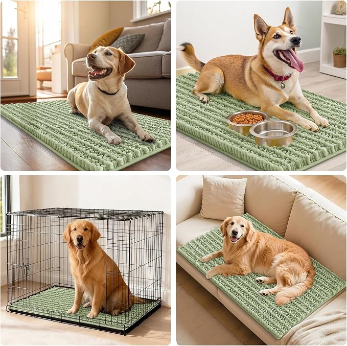 Smiry Dog Door Mat for Muddy Paws 70x24, Absorbent Dirt Trapper, Non-Slip Washable Chenille Entryway Rug for Inside Floor, Sage Green, Layered Pattern