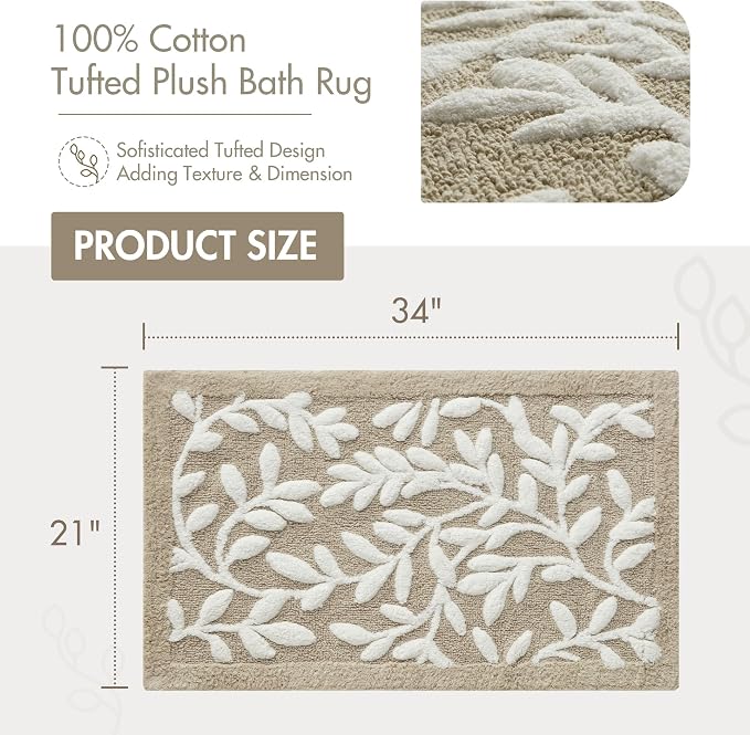 Madison Park Serene Tufted Bath Rug Cotton Absorbent, 21 x 34, Taupe | Quick Dry, Soft Pile, Machine Washable, Floral Pattern, Plush, OEKO-TEX Certified