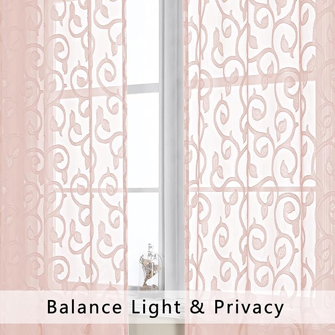 OWENIE Furman Blush Pink Sheer Curtains 36 inch Length 2 Panels Set - Image 4