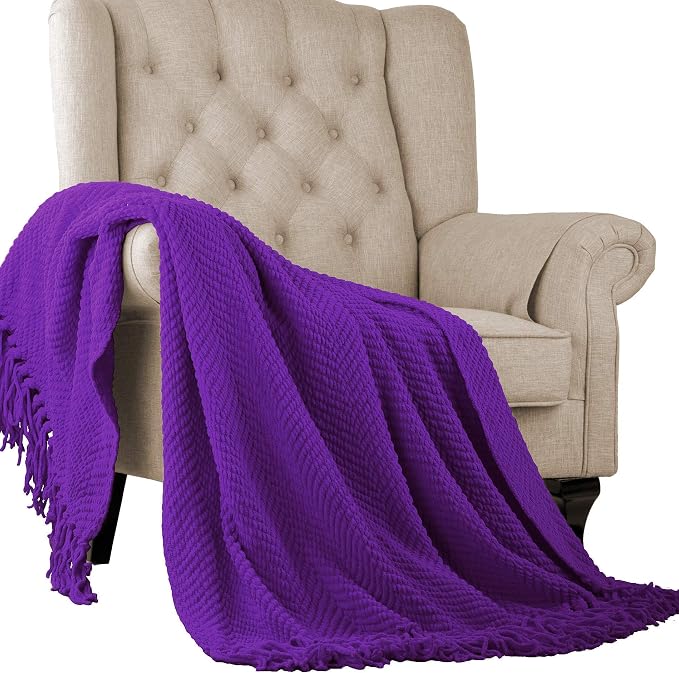 Home Soft Things Purple Throw Blanket Knitted Tweed Throw 50'' x 60'', Imperial Purple, Super Soft Cozy Warm Comfortable Breathable Throw for Living Room Chair Couch Bed Sofa Bedroom Home Décor
