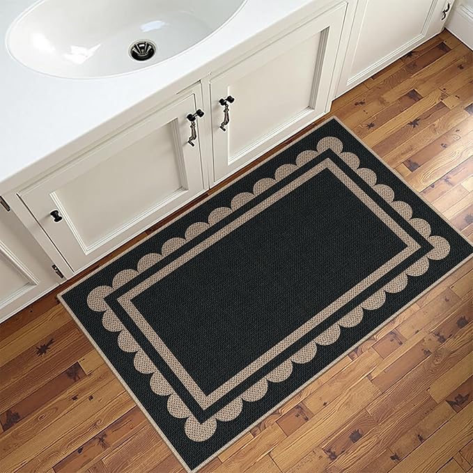 Easy Jute 2x3 Black Rectangle Area Rug,Washable Entryway Rug, Modern Door Carpet,Neutral Non-Slip Outdoor Indoor Farmhouse Rug for Living Room Kitchen Patio Bedroom