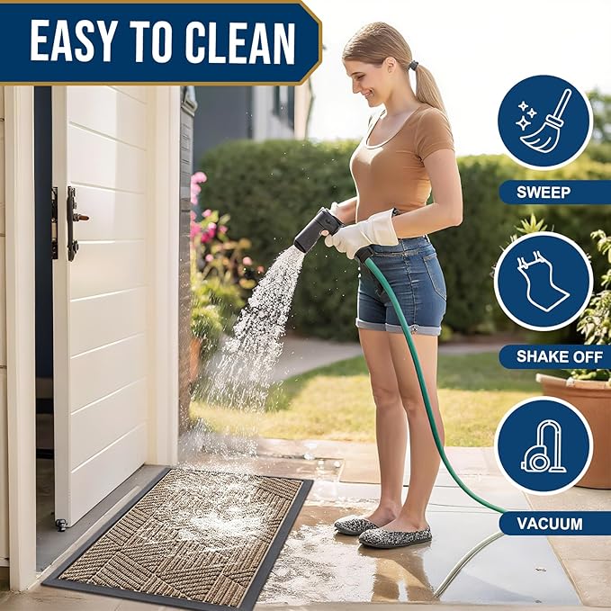 Smiry Front Door Mat Outside Entrance, Heavy Duty Sturdy Natural Rubber Doormat, Trap Dirt and Moisture, Easy Clean Low Profile Mats for Indoor Outdoor Entry, Irregular Triangle (59x30, Coffee)