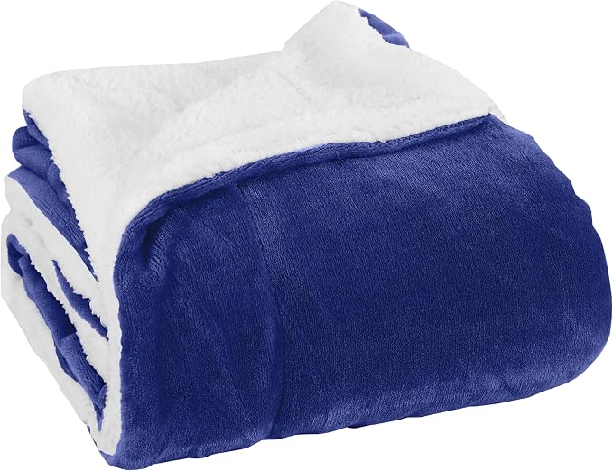 Elegant Comfort Reversible, Solid Sherpa Throw Blanket, All-Season Blanket- Super Soft, Cozy and Plush- Decorative Throw, Perfect for Lounging, 50 x 60 inches, Sherpa Throw Royal Blue