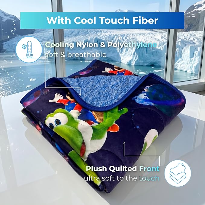 Super Mario Galaxy Movie Cooling Throw for Hot Sleepers, 50 x 70 Inch Lightweight All-Season, Soft Breathable Cooling Fabric for Couch, Bed, (Officially Licensed Product) by Franco Calm