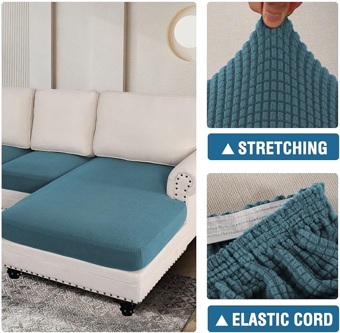H.VERSAILTEX Sectional Couch Covers 3 Pieces Sofa Seat Cushion Covers L Shape Separate Cushion Couch Chaise Cover for Both Left/Right Sectional Couch (Seat Only: 1 Chaise + 2 Sofa, Storm Blue)