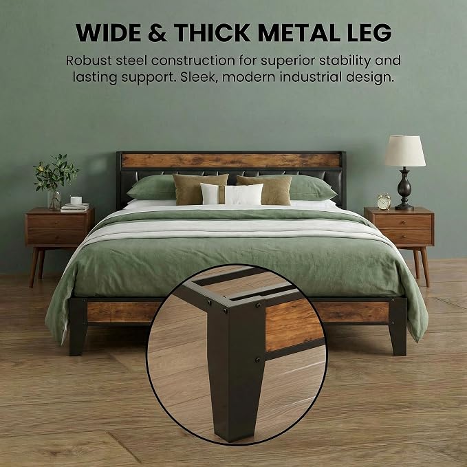 LIKIMIO California King Bed Frame, Storage Headboard with Charging Station, Solid and Stable, Noise Free, No Box Spring Needed, Easy Assembly (Vintage and Black)