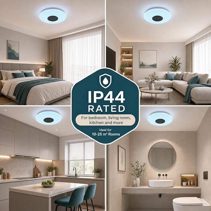 Premium Ceiling Lights with Bluetooth Speaker 19.7-inch 36W, Dimmable 95-265V Modern Smart Home Party Light, Brightness and Music via Phone APP (Remote Includes)