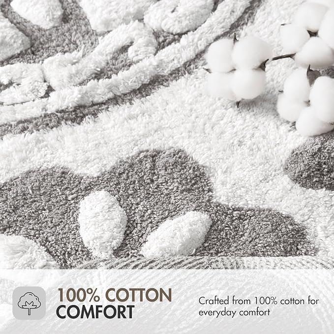Madison Park Casablanca 100% Cotton Tufted Bathroom Rugs Luxurious Plush Medallion Floral Pattern Bath Mat Absorbent, Quick Dry, Spa Design Shower Room Décor, Rectangle 25" R, Grey
