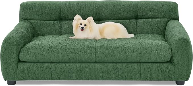 Dog Couch Bed, 38" Sofa for Dogs with Backrest and Armrest, Durable Pet Sofa with Soft Foam Cushion, Elevated Dog Couch Bed with Legs for Medium Dogs, Emerald Green