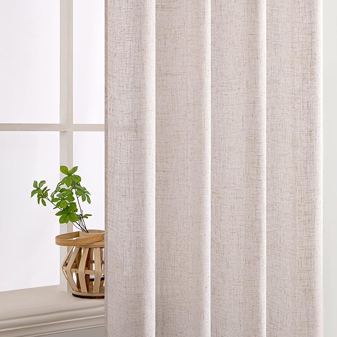 MIULEE Natural White Linen Curtains 60 Inch Length 2 Panels for Bedroom Living Room, Soft Thick Linen Textured Window Drapes Semi Sheer Light Filtering Back Tab Rod Pocket Burlap Look Decor