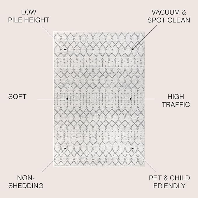 JONATHAN Y Boho Vintage Diamond Cream/Gray Indoor Area Rug 12X18 ft, Moroccan Hype for Living Room, Bedroom, Kitchen, Office, Easy-Cleaning, High Traffic, Pet-Friendly, Non-Shedding (MOH101B-18)