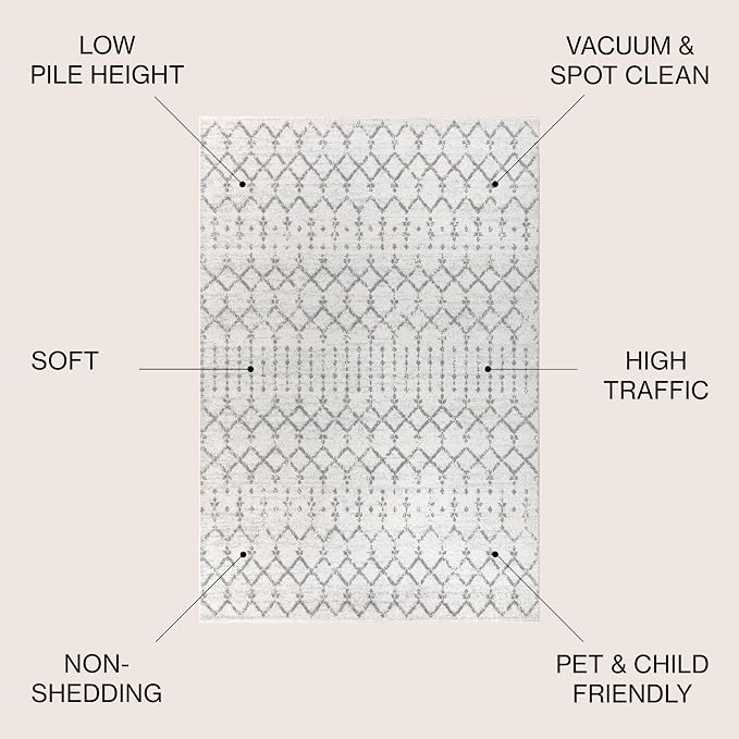 JONATHAN Y Boho Vintage Diamond Cream/Gray Round Area Rug 9 ft, Moroccan Hype for Living Room, Bedroom, Kitchen, Office, Easy-Cleaning, High Traffic, Pet-Friendly, Non-Shedding (MOH101B-9R)