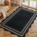 EDIMENS Scalloped Easy Jute 3x5 Outdoor Rug, Washable Non-Slip Geometric Black Rugs for Entryway, Indoor Outdoor Farmhouse Rug Modern Carpet Door Mat Area Rug for Patio Living Room Porch Kitchen