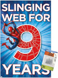 Trends International Marvel Spider-Man - Happy 9th Birthday Wall Poster, 14.72" x 22.37", Premium Poster & Push Pin Bundle