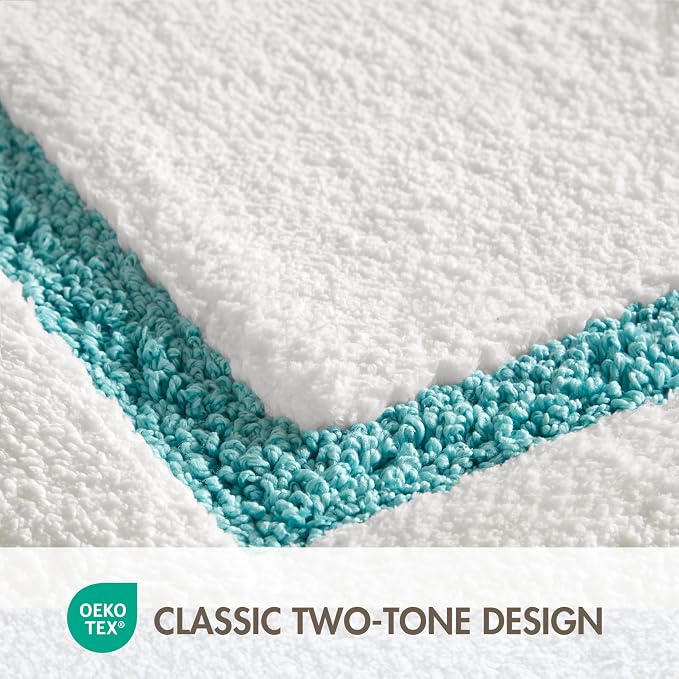 Madison Park Roan Border Tufted Bath Rug Non-Slip Absorbent, 24 x 36, Aqua | Microfiber, Soft Pile, Machine Washable, OEKO-TEX Certified, Plush Bathroom Mat, Non Slip TPR Backing