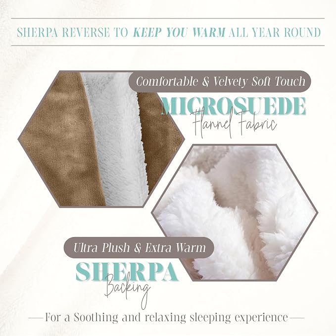 Elegant Comfort Reversible and Ultra-Plush Flannel Fleece Sherpa Throw- Lightweight Soft and Cozy- All Season Decorative Throw, Perfect for Lounging, 50 x 60 inches, Taupe