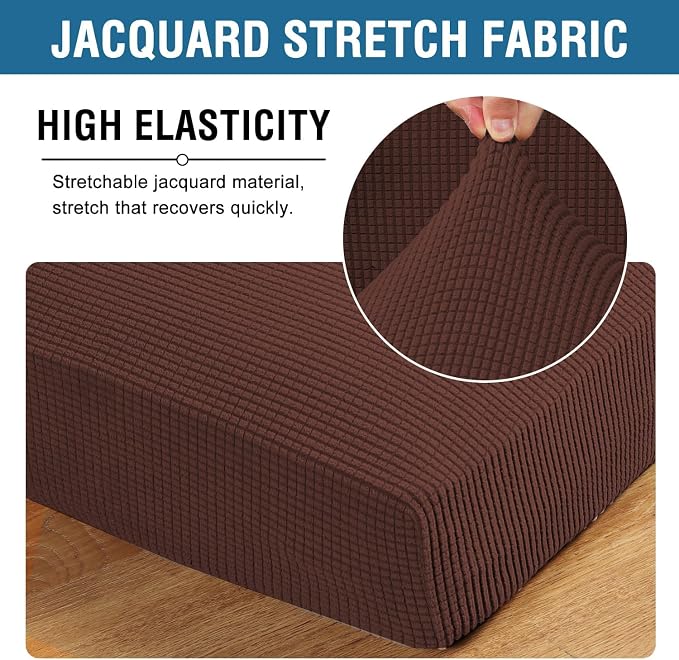 H.VERSAILTEX Super Stretch Individual Seat Cushion Covers Sofa Covers Couch Covers Slipcover Sets Thick Jacquard Textured Twill Fabric (2 Piece Medium Sofa Cushion Covers, Burnt Brick)