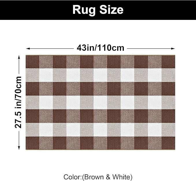 Buffalo Plaid Rug 2.3x3.6 Brown and White Checkered Rug Grid Indoor Outdoor Doormat Porch Layering Carpet Cotton Woven Washable Area Mat for Patio Entryway Farmhouse Decor
