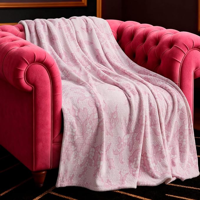 Baby Phat Oversized Plush Throw Blanket 60" x 70", Script Lace Pink