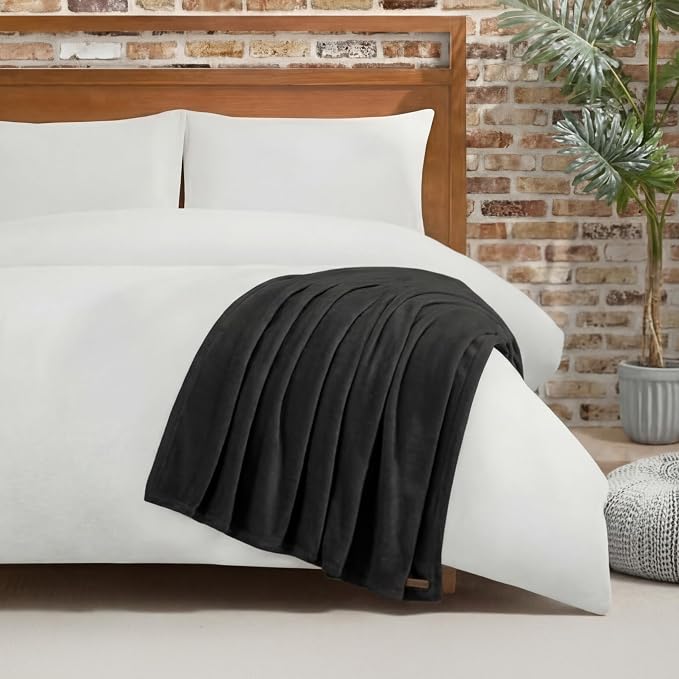 Lucky Brand Solid Plush 50"X70" Throw Blanket, Black - Soft, Cozy, and Timeless Comfort