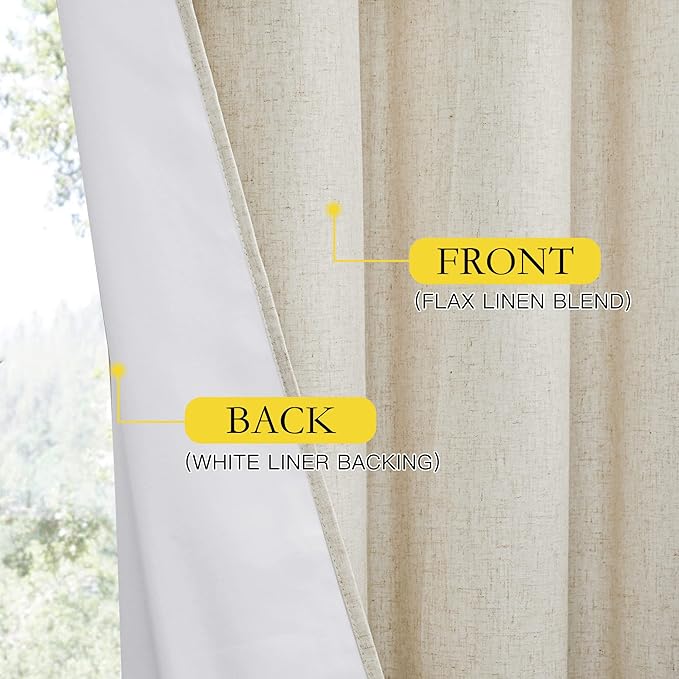 NICETOWN Full Blackout Natural Linen Curtains 102" Length with Thermal Insulated Liners for Living Room, 2 Panels, 62 inches W, Farmhouse Style Keep Warm Large Window Draperies for Hall