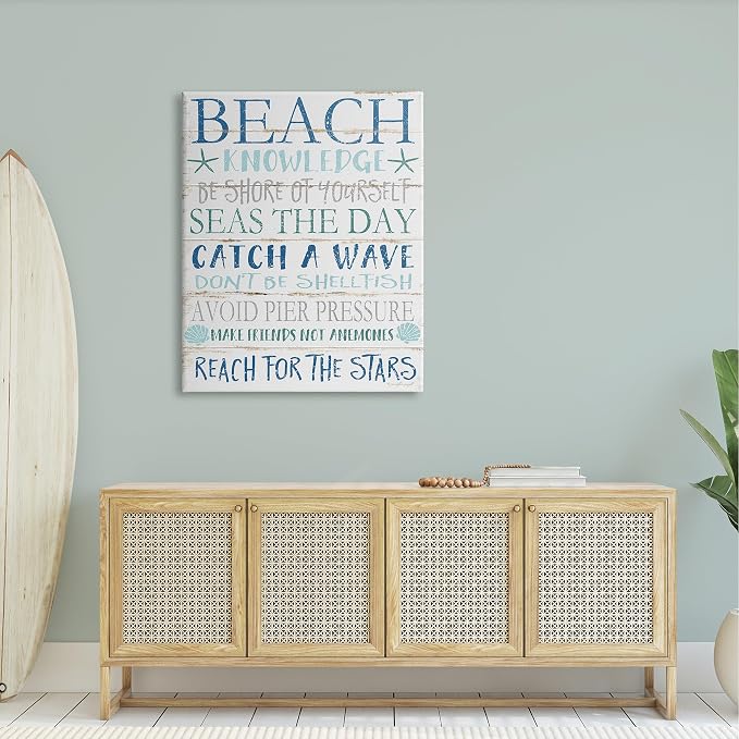 Beach Knowledge Planked Sign, 36 x 48 Inch Canvas Wall Art
