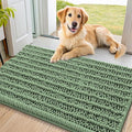 Smiry Dog Door Mat for Muddy Paws 36x24, Absorbent Dirt Trapper, Non-Slip Washable Chenille Entryway Rug for Inside Floor, Olive Green, Layered Pattern
