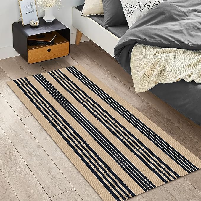 IOHOUZE Striped Area Rug 2'x4.3' Tan and Black Front Door Rugs Small Washable Area Rug for Front Porch, Spring Summer Welcome Door Mats Outdoor Indoor, Doormat for Entryway Porch Entrance
