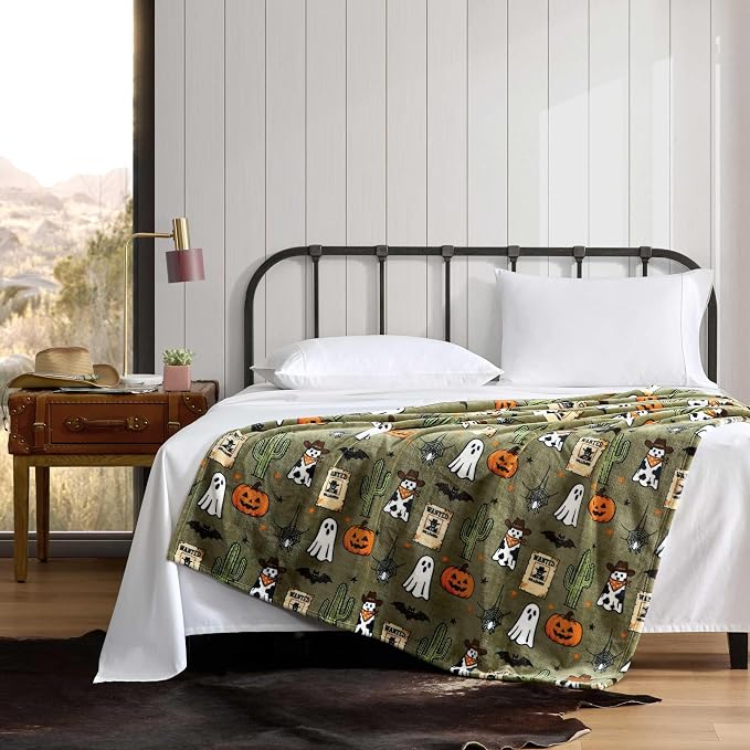 Wrangler - Throw Blanket, 50 x 70, Ultra-Soft Printed Blanket for Bed & Couch, Cozy Decorative Throw, Cute Ghosts Purple, Ghost Wanted Green