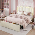 SHA CERLIN Full Size Bed Frame with LED Lights and Storage Drawer, Cream | Upholstered Velvet Platform Bed with Adjuatable Wavy Headboard, Noise-Free, Easy Assembly,No Box Spring Needed