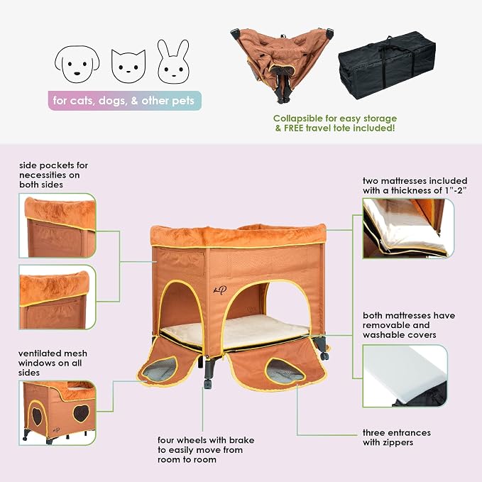 Petique Bedside Lounge Pet Bed, Bunk Bed for Medium Size Pets, Raised Lounge Bed for Cats & Dogs, Lion’s Den Design,Brown, 39.0"L x 22.5"W x 33.5"Th