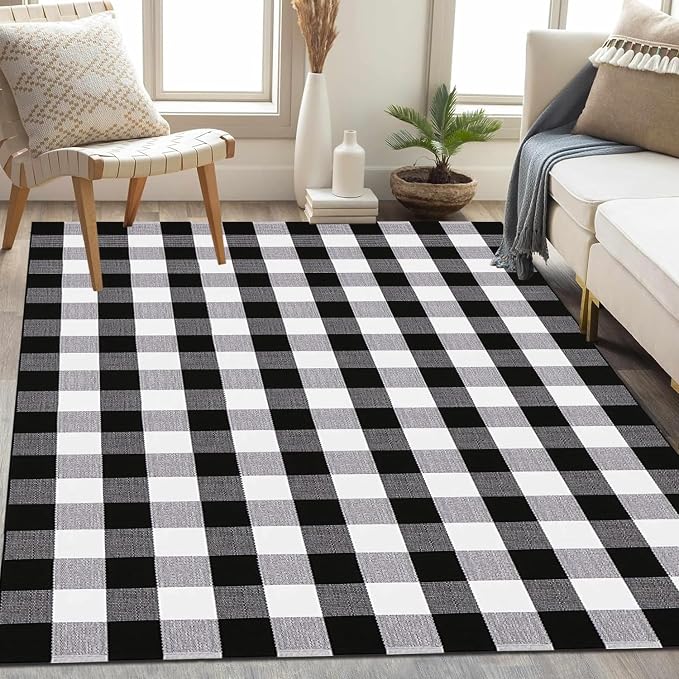 Buffalo Plaid Rug 5' x 7' Black and White Check Rug Washable Checkered Area Rug for Farmhouse/Entryway//Living Room/Laundry Room/Bedroom (5'x7', Black and White Plaid)