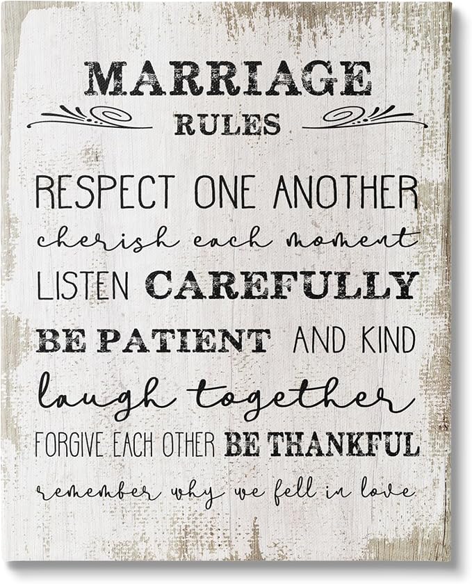 Stupell Industries Marriage Rules Home Family Inspirational Word Textured Design Super Oversized Stretched Canvas Wall Art by Daphne Polselli, 30 x 1.5 x 40, Multi-Color | Stupell Industries | 36 x 48 Inches, Easy to Hang and Sturdy, Made in USA, by Li...