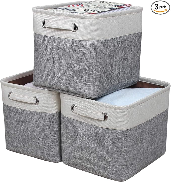 Foldable Storage Bin Collapsible Basket 12" x 10" x 9.5" Cube Storage Organizer Bins with Dual Carry Handles for Home Closet Shelves Drawers Organizer, Set of 3, Grey