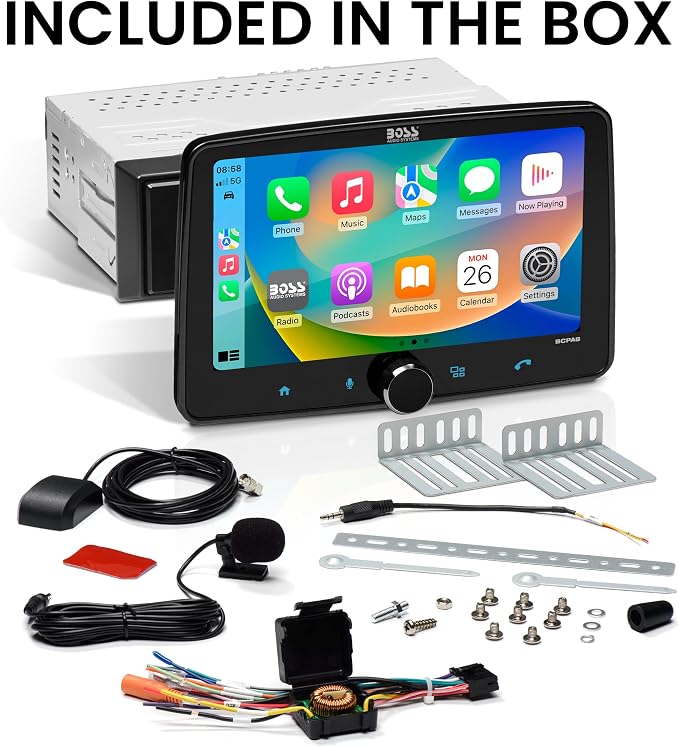 BOSS Audio Systems BCPA8 CarPlay Android Car Stereo, 8 Inch Touchscreen