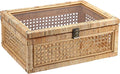 Hipiwe Vintage Decorative Box with Clear Lid Rattan and Wood Display Boxes | Handcrafted Shelf Basket Bin Large Wicker Storage Basket Rectangular Keepsakes Box for Bathroom Home Decor, 14x10x5.7 inch