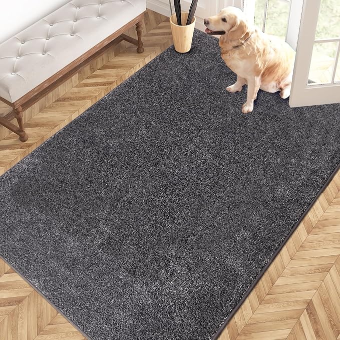 PURRUGS Easy Care Area Rug 4ft x 6ft, Non-Slip Machine Washable Entryway Rug, Dog Door Mat, Stain Resistant Accent Rug for Hallway, Living Room, Bedroom and Mudroom, Light Grey-Dark Grey