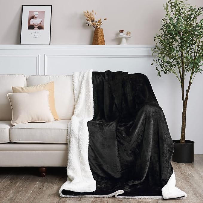 NICETOWN Black Sherpa Fleece Blanket Warm Dual Sided Fluffy Plush Super Soft Lap Blankets and Throws for Kids, Gift Throw Blankets for Women/Baby/All Season, 50 x 60 inches