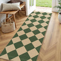 Lessymo Kitchen Runner Rug 2x6 Checkered Jute Rugs Washable Non Slip, Green | for Entryway Hallway Bedside, Indoor Outdoor Carpets for Patio Porch, Stain Resistant, Kid Pet Friendly, Diamond Green/Beige