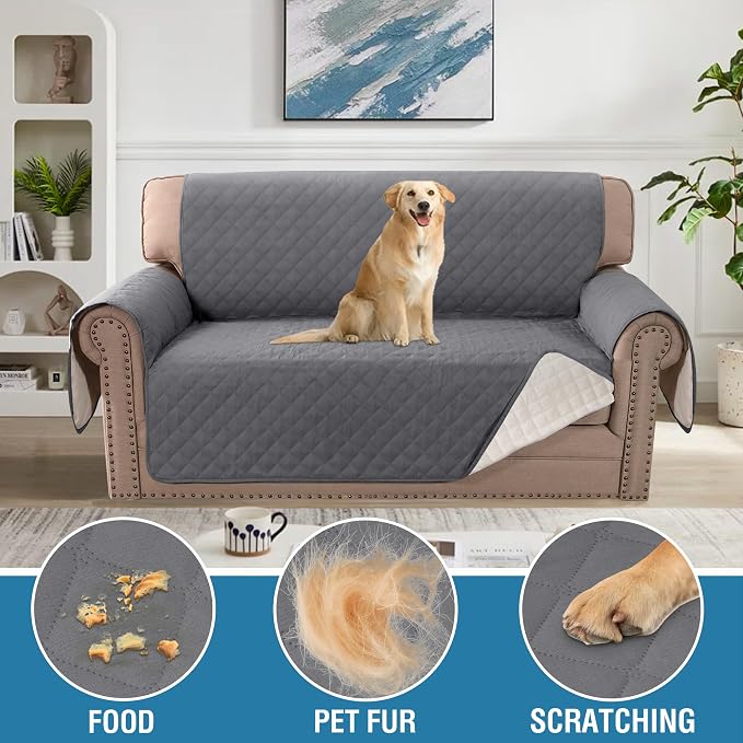 H.VERSAILTEX Loveseat Covers for 2 Cushion Couch Sofa Cover for Dogs 100% Waterproof Furniture Protector Cover with Elastic Straps for Pet Cat(Loveseat, Rocket Gray)