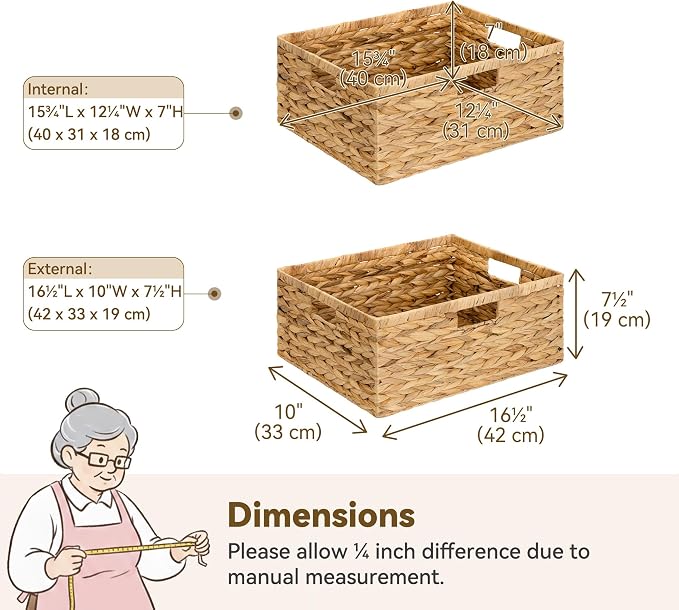 GRANNY SAYS Wicker Storage Basket for Shelves, Extra Large Water Hyacinth Wicker Basket, Woven Basket for Storage, Rectangular Shelf Basket with Handles for Pantry Shelves,1-Pack