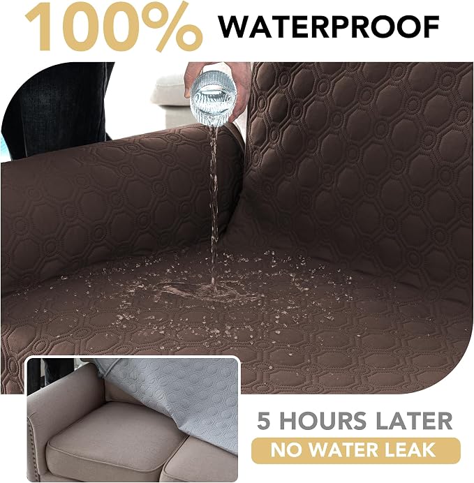 H.VERSAILTEX 100% Waterproof Couch Cover for Dogs Washable Thick Soft Chair Covers with Storage Pocket Non Slip Furniture Protector with Elastic Straps(Chair, Brown)